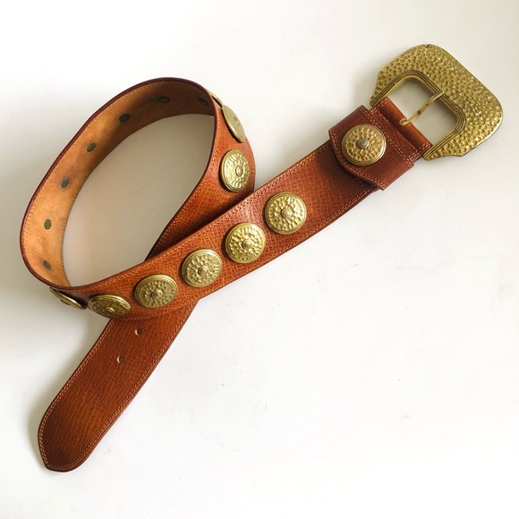 Linea Pelle Cognac Wide Leather Belt With Brass Conchos main image 7